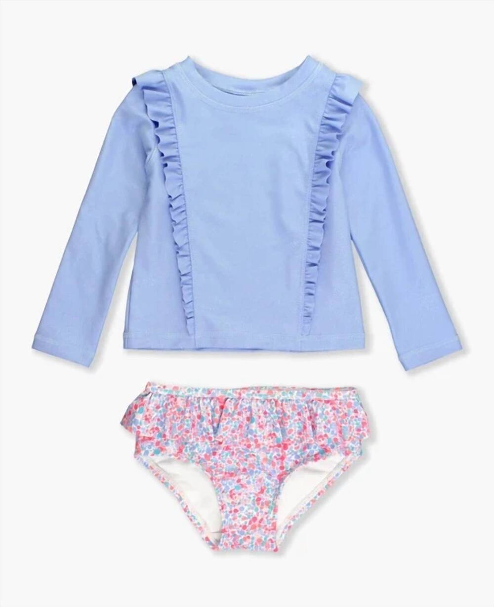 NEW RUFFLEBUTTS girls' long sleeve princess seam ruffle rash guard 2 piece in sp